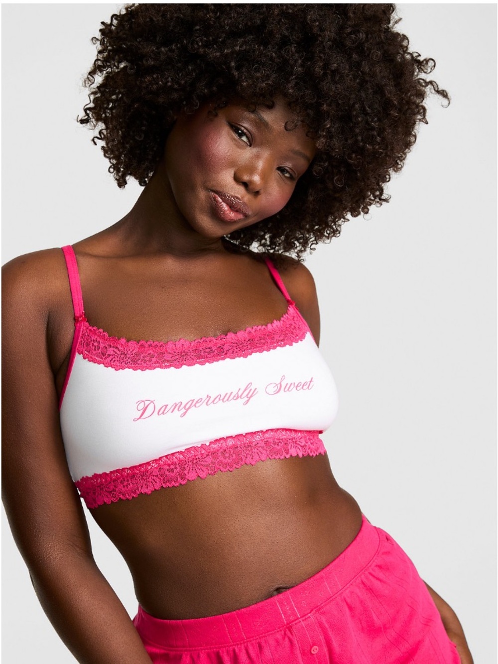 🩷VS Pink Cotton Unlined Lace-Trimmed Scoop bralette sz L NWT